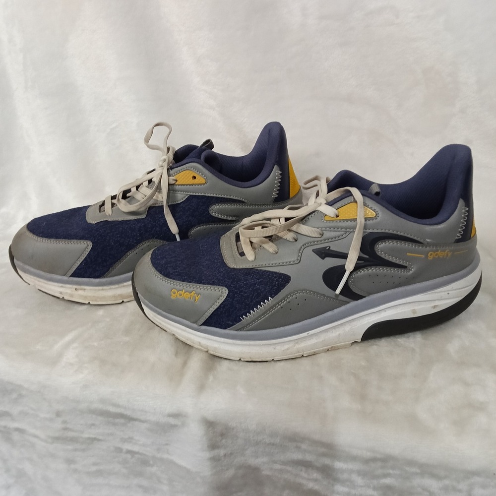 Gravity Defyer G-Defy Ion Mens 12 Walking Shoes Navy Grey Yellow TB9037MGP-W
